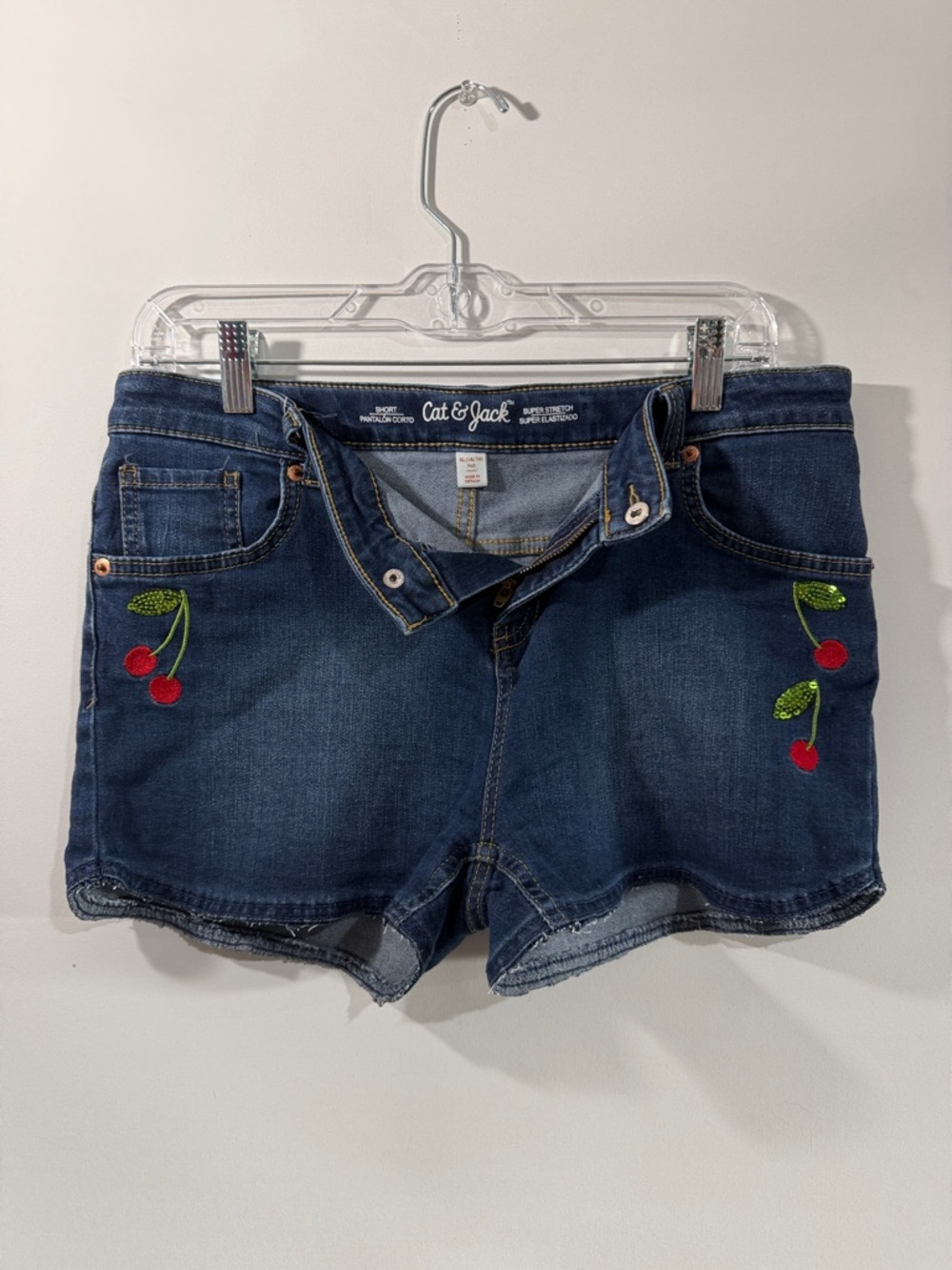 Cat & Jack Dark Blue Denim Shorts with Cherry Motif